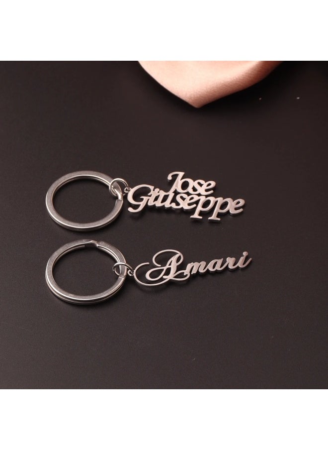 Generic - Personalized Name Custom Keychain Men Women Stainless Steel Name Keychains Customized Letter Logo Key Chain Jewelry Gift-Color:17-Size:Rose gold - Image 1