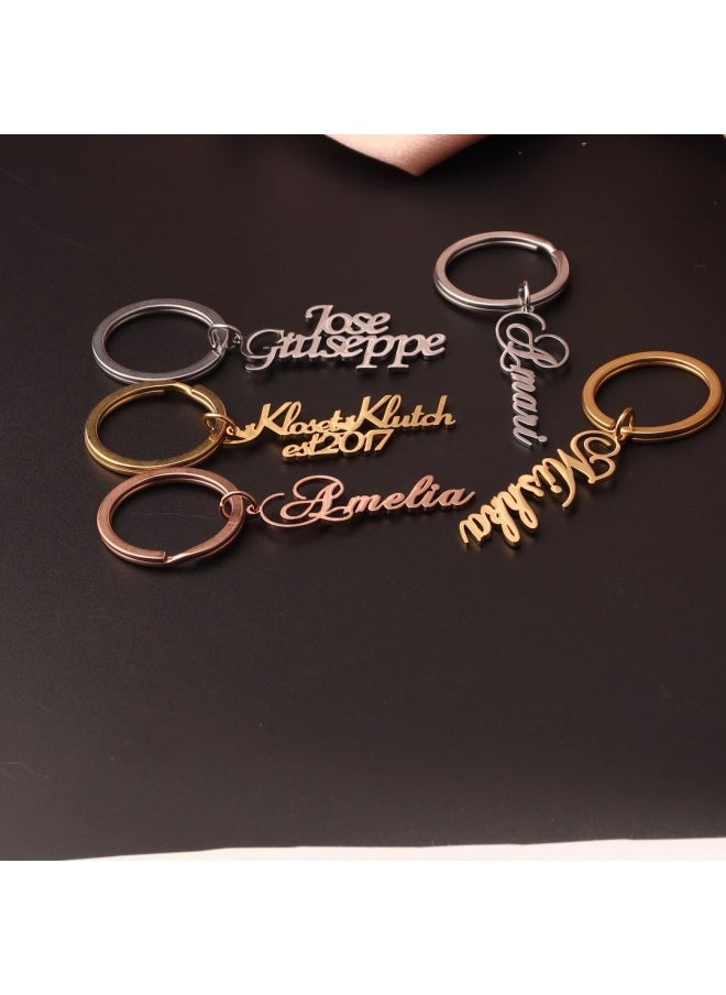 Generic - Personalized Name Custom Keychain Men Women Stainless Steel Name Keychains Customized Letter Logo Key Chain Jewelry Gift-Color:17-Size:Rose gold - Image 1