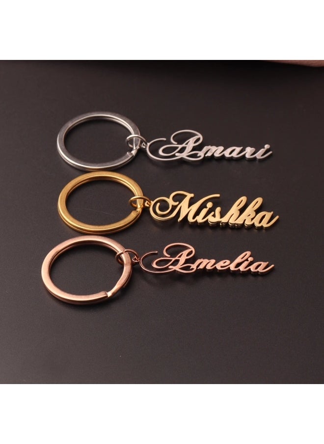 Generic - Personalized Name Custom Keychain Men Women Stainless Steel Name Keychains Customized Letter Logo Key Chain Jewelry Gift-Color:17-Size:Rose gold - Image 1