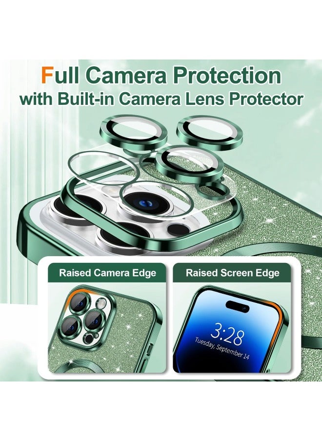 ShebSheb - iPhone 15 Pro Case Glitter, Clear Magnetic Phone Cases with Camera Lens Protector [Compatible with MagSafe] Bling Sparkle Plating Soft TPU Shockproof Protective Cover Women Girls - Image 1