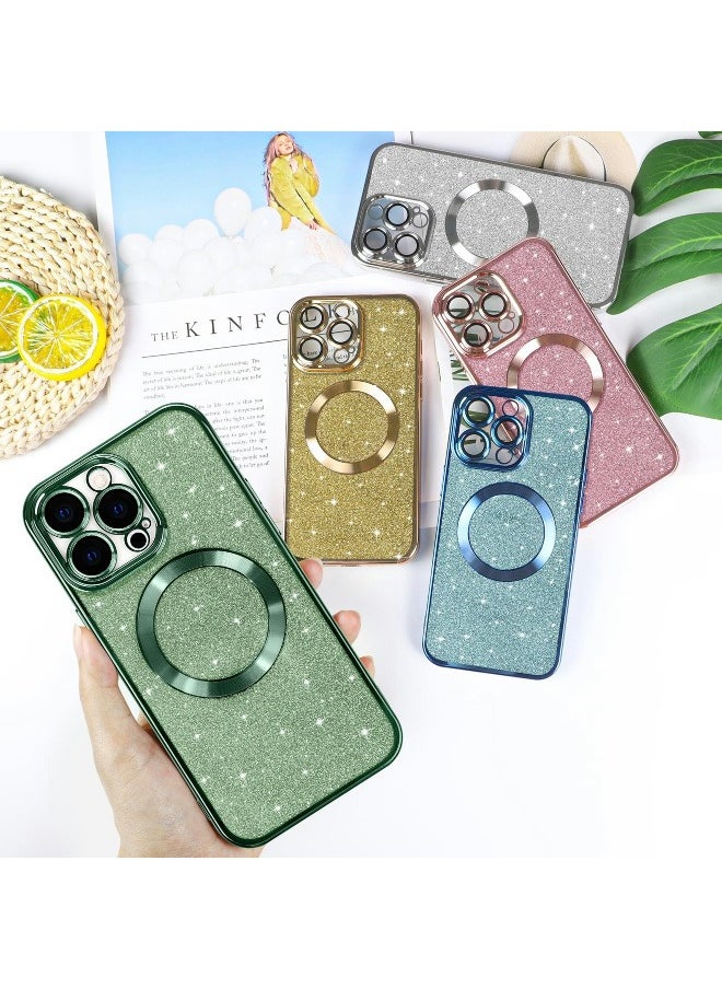 ShebSheb - iPhone 15 Pro Case Glitter, Clear Magnetic Phone Cases with Camera Lens Protector [Compatible with MagSafe] Bling Sparkle Plating Soft TPU Shockproof Protective Cover Women Girls - Image 1