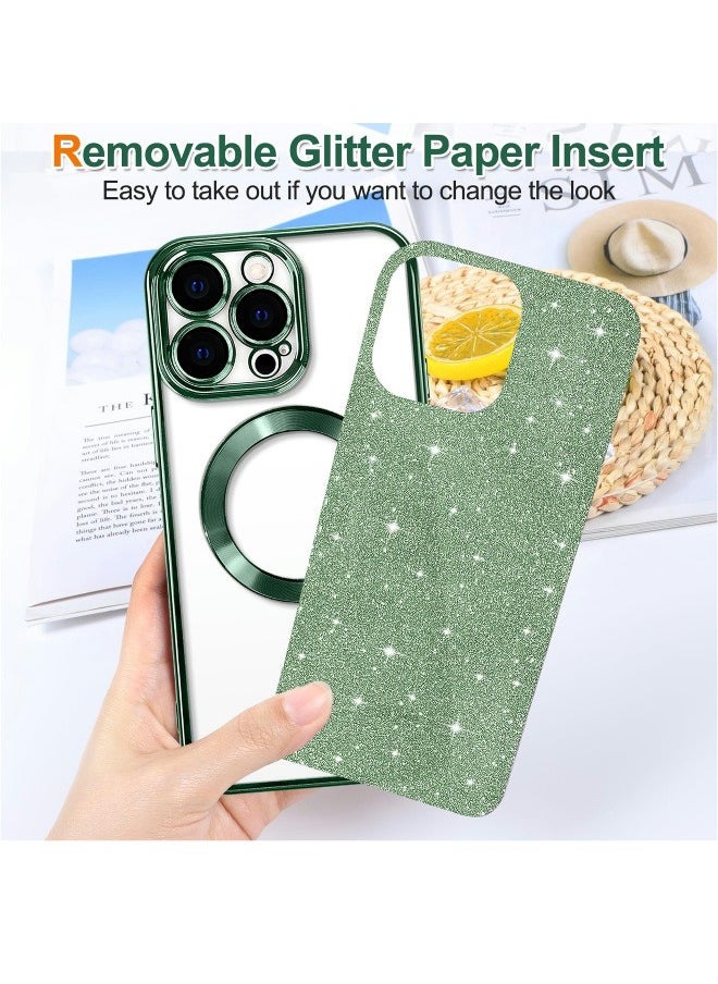 ShebSheb - iPhone 15 Pro Case Glitter, Clear Magnetic Phone Cases with Camera Lens Protector [Compatible with MagSafe] Bling Sparkle Plating Soft TPU Shockproof Protective Cover Women Girls - Image 1