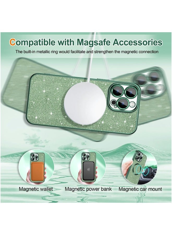 ShebSheb - iPhone 15 Pro Case Glitter, Clear Magnetic Phone Cases with Camera Lens Protector [Compatible with MagSafe] Bling Sparkle Plating Soft TPU Shockproof Protective Cover Women Girls - Image 1