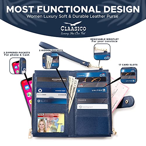 Claasico Women’s RFID Wristlet Wallet & Phone Holder | Multi Credit Card Bifold Organizer w/Zipper Pockets & Sweetly Packed in Gift Box - Image 3