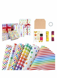 KASTWAVE Gift Wrapping Paper, Happy Birthday Wrapping Paper Recycled Gift Wrapping Paper, Birthday Wrap Paper with Tags Ribbons Sticker Double for Birthday, Bridal Baby Shower, Graduations, Boy, Girl  - Image 1