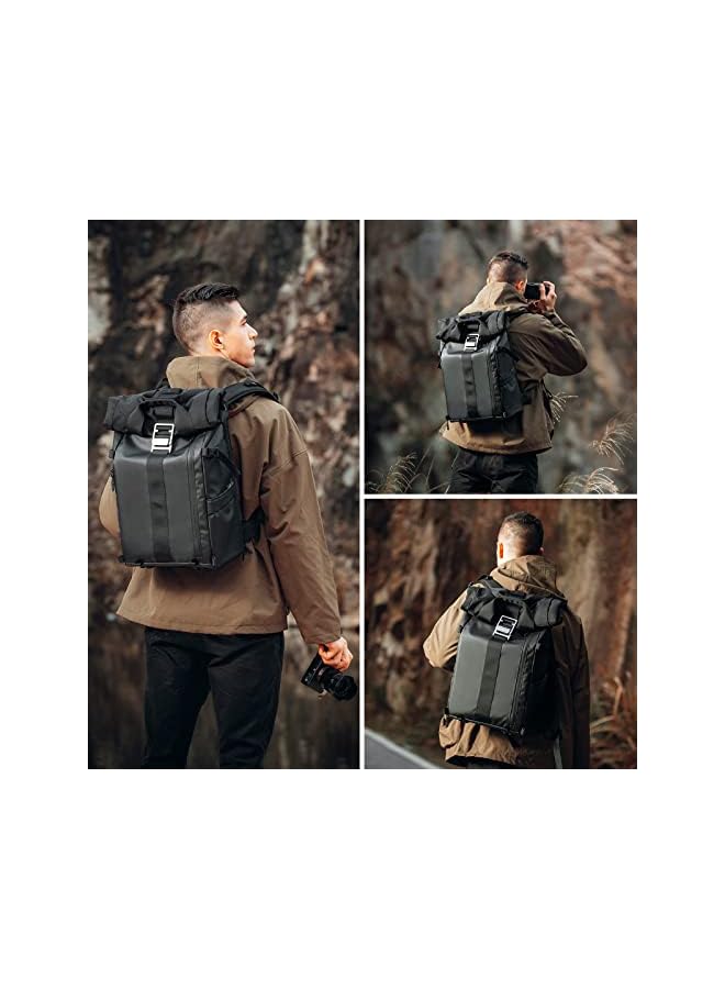 Besnfoto Backpack Rolltop with Laptop Compartment Quick Side Access for DSLR SLR Cameras Removable Padded Shoulder Bag Case for Travel Photography Hiking Rucksack by BESNFOTO (Black)  - Image 5