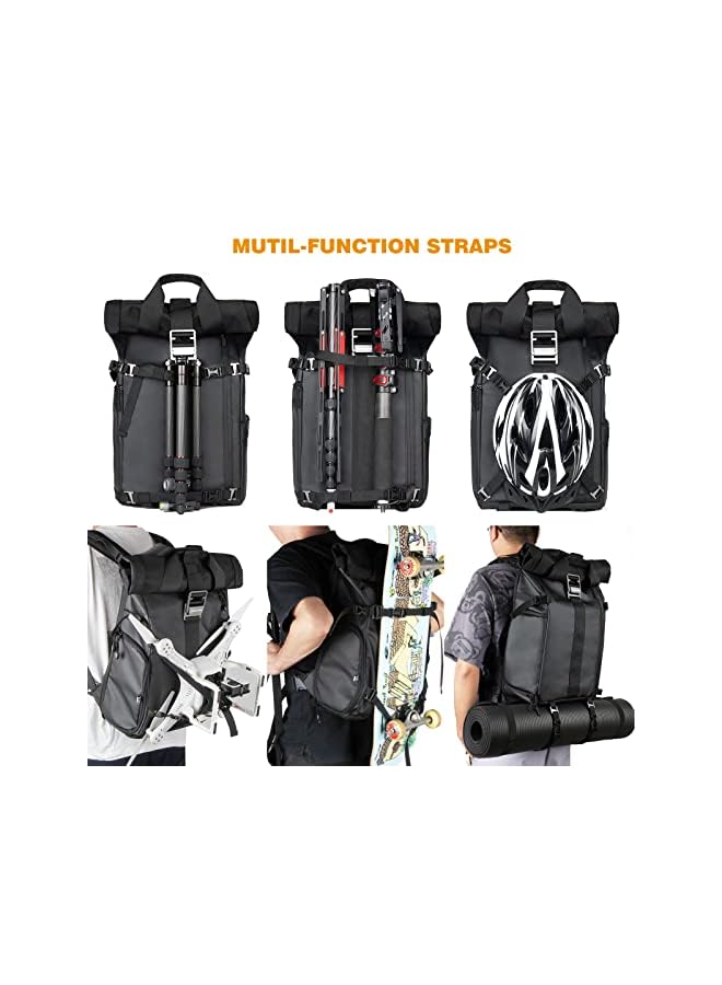 Besnfoto Backpack Rolltop with Laptop Compartment Quick Side Access for DSLR SLR Cameras Removable Padded Shoulder Bag Case for Travel Photography Hiking Rucksack by BESNFOTO (Black)  - Image 3