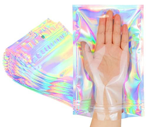 Trunple Smell Proof Bags  Resealable Foil Pouch Sample Bag 100 PCS  Great for Party Favor Food Storage Holographic Color 6x9 Inch