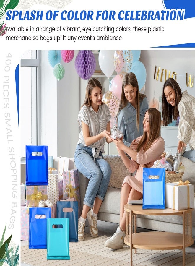 Sinload 400 Pcs Small Plastic Gift Bags 6 x 8 Inch, Goodie Bag Bulk for Candy Jewelry Treat Snack Craft, Small Party Favor Bags with Handles for Birthday Wedding Party and Festive Events(Blue Series - Image 5