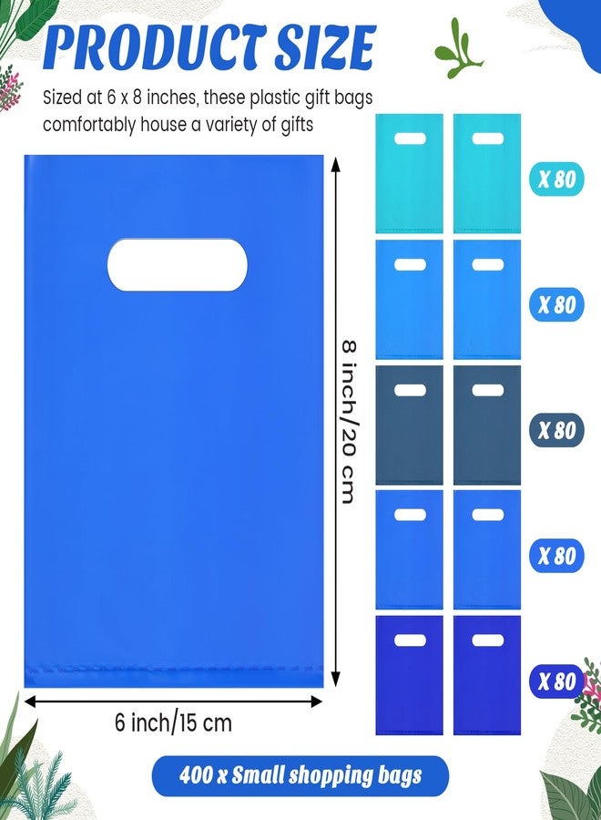 Sinload 400 Pcs Small Plastic Gift Bags 6 x 8 Inch, Goodie Bag Bulk for Candy Jewelry Treat Snack Craft, Small Party Favor Bags with Handles for Birthday Wedding Party and Festive Events(Blue Series - Image 2