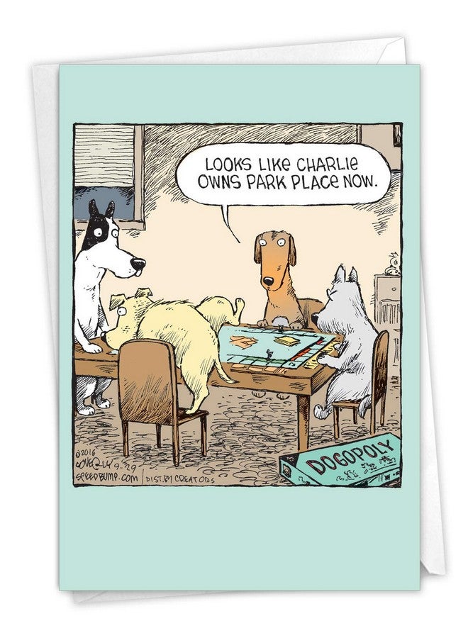 NobleWorks - 1 Humor Birthday Dog Card with Envelope - Funny Puppies Cartoons for Birthday Greetings, Celebration Notecard - Dogopoly C3986BDG - Image 1