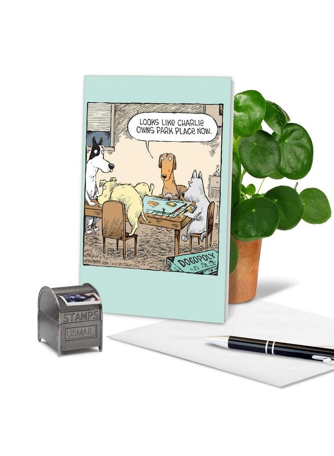 NobleWorks - 1 Humor Birthday Dog Card with Envelope - Funny Puppies Cartoons for Birthday Greetings, Celebration Notecard - Dogopoly C3986BDG - Image 3