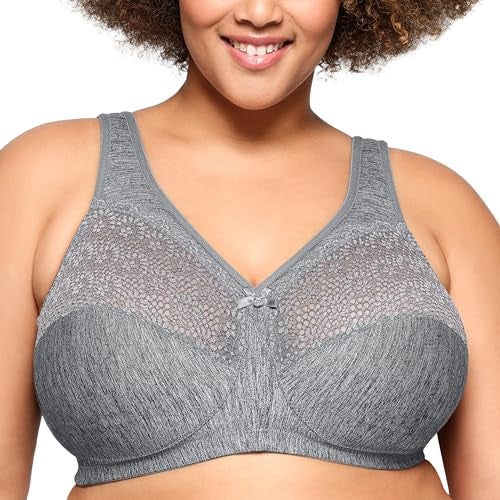 Glamorise Full Figure Plus Size MagicLift Moisture Control Bra Wirefree #1064 Gray Heather - Image 1