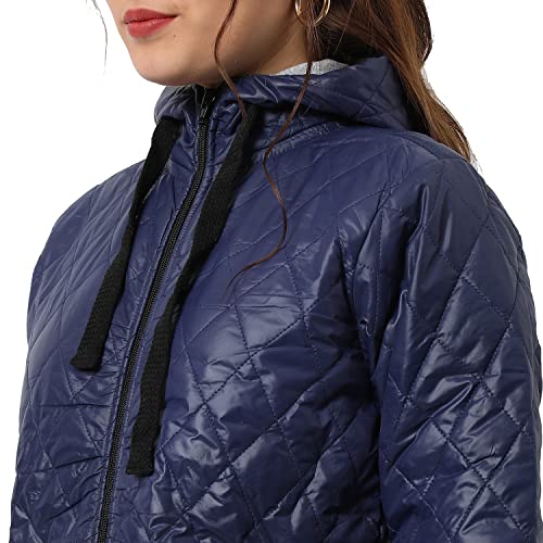 Campus Sutra Women Navy Blue Puffer Regular Fit Bomber Jacket For Winter Wear | Standing Collar | Full Sleeve | Zipper | Casual Jacket For Woman & Girl | Western Stylish Jacket For Women - Image 4