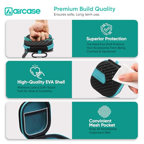 AirCase Earphone Carrying Case Cover with Shockproof EVA Hardshell & Soft Lining| Travel Organizer Pouch with Carabiner, Mesh Pocket, Zipper Closure for Earbuds, USB Drives, SD Cards, Cables (Black) - Image 5
