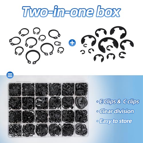 WEIDLUDOR 900PCS Carbon Steel Retaining Rings Set - 24 Sizes C Clips & E Clips Assortment Kit for Auto Parts Repair, Machinery Maintenance and Industrial Equipment - Image 5