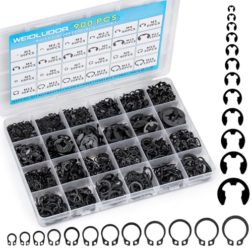 WEIDLUDOR 900PCS Carbon Steel Retaining Rings Set - 24 Sizes C Clips & E Clips Assortment Kit for Auto Parts Repair, Machinery Maintenance and Industrial Equipment - Image 1