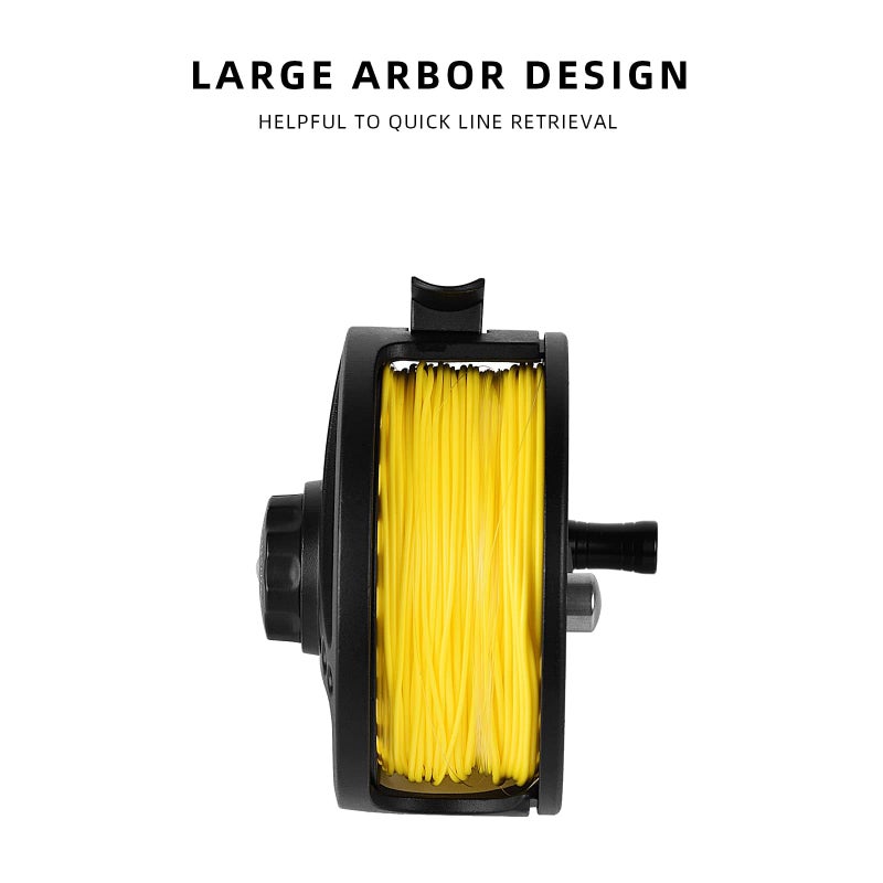 SF Large Arbor Fly Fishing Reel - 3/4wt Aluminum Alloy Body Die-Cast Matt Black Pre-Loaded Reel with Line Combo Fluorescent Yellow Line - Image 5