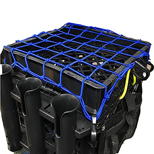 Zuozee ZUOZE Small Cargo Net 15"x15" Stretches to 30"x30" with Thicken Hooks | Natural Latex Core, Tight 2”x2” Mesh Heavy Duty Bungee Net for Motorcycle Helmet, Bike, ATV, UTV, Luggage (Blue, 2 Pack) - Image 2