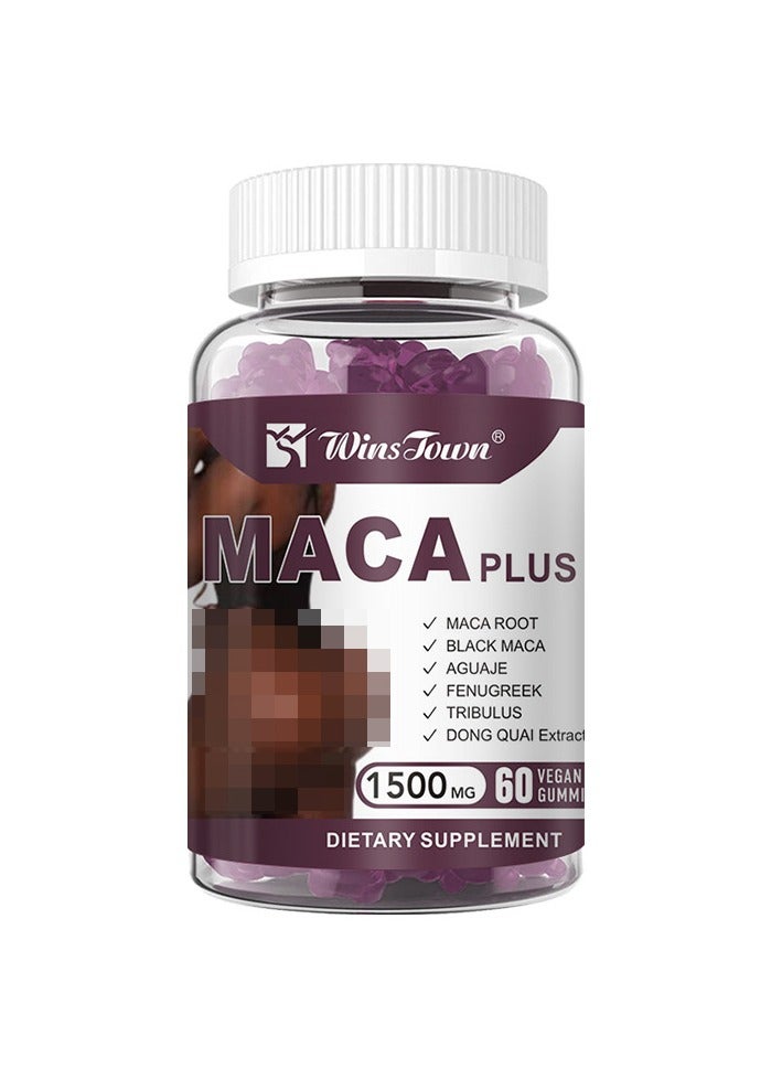 Wins Town Maca Plus Gummies, 1500mg Enhancer with Black Maca Root & Dong Quai Extract, Boost Vitamins for Women, Fruit Flavor, 60 Count - Image 1