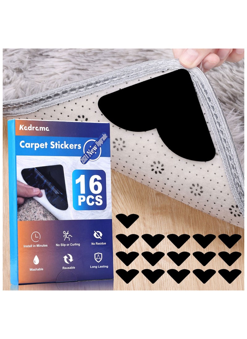KADRAMA 16 Pack Rug Gripper Carpet Fixed Stickers, Non Slip Waterproof Under Rug Pads Tape, Rug Stickers for Wood Floor,Carpet Tape Stickers for Area Rugs(Black-8*8cm)  - Image 1