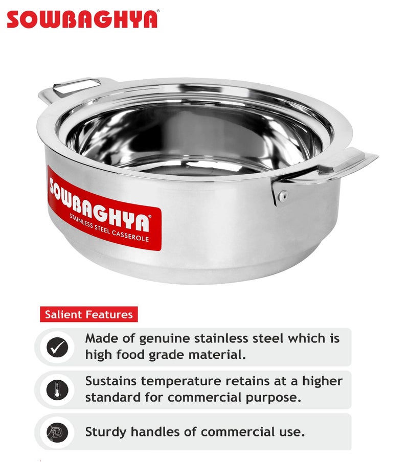 Sowbaghya Casserole Hot Pot (3500 ml, Silver) | Stainless Steel Insulated Serving Bowl for Chapati, Curry & Roti - Image 3