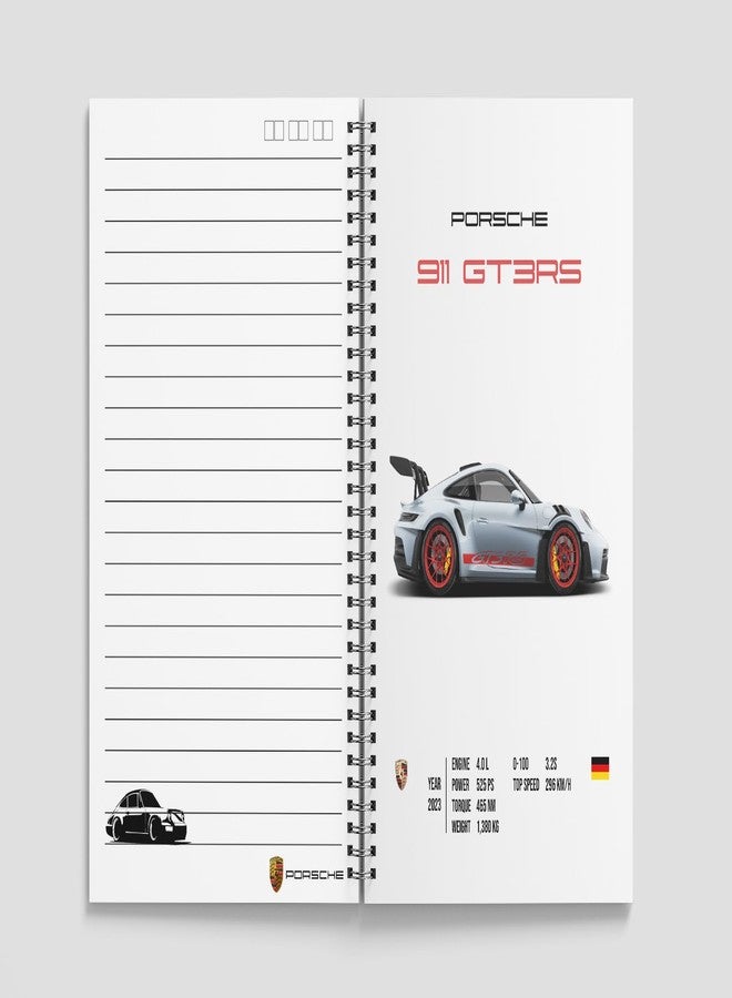 zenithink Porsche Sports Car Wiro Journal Notebook | 80 gsm Paper With 350GSM Hard Cover | Single Ruled | Pages - 160 | A5 Size | Wiro Binding | Versatile for School, Home & Office | - Image 3