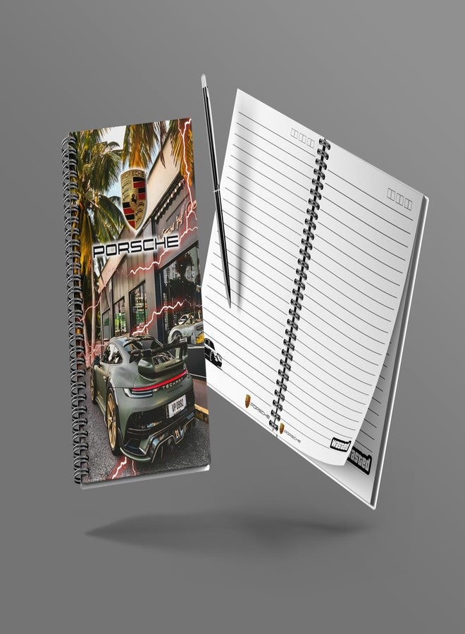 zenithink Porsche Sports Car Wiro Journal Notebook | 80 gsm Paper With 350GSM Hard Cover | Single Ruled | Pages - 160 | A5 Size | Wiro Binding | Versatile for School, Home & Office | - Image 4