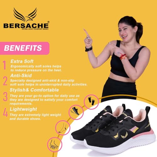 BERSACHE Premium Sports,Gym, Trending Stylish Running Shoes for Women (Black), 5 UK - Image 2