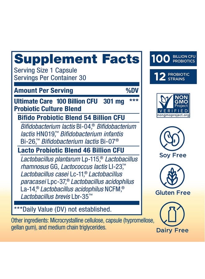 Renew Life Adult Probiotics 100 Billion Cfu Guaranteed Ultimate Care Probiotic Supplement For Digestive & Immune Health Shelf Stable Gluten Dairy & Soy Free 30 Capsules - Image 4