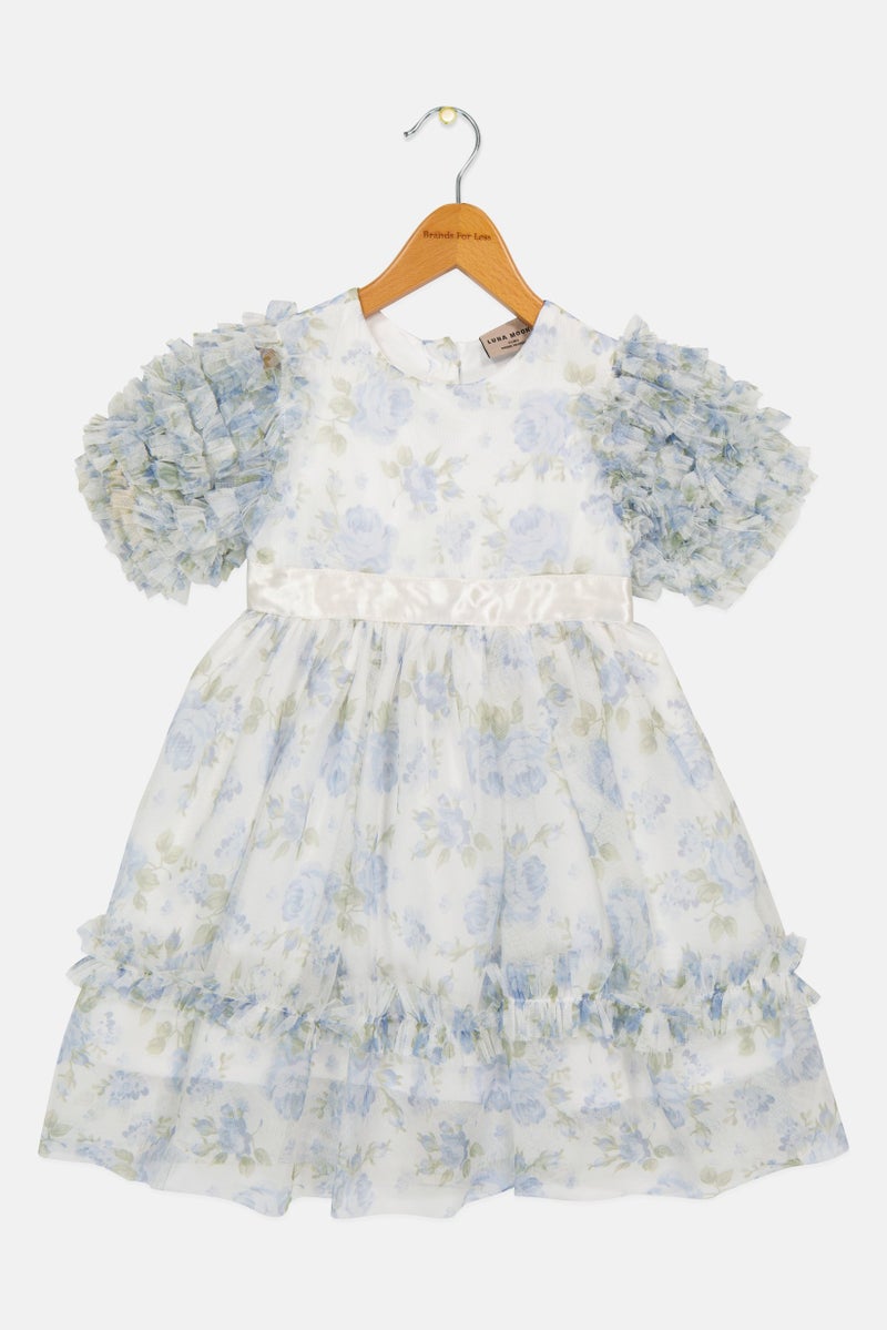 Lunamoon Toddlers Girl Floral Print Mesh Dress, Multicolor - Image 2