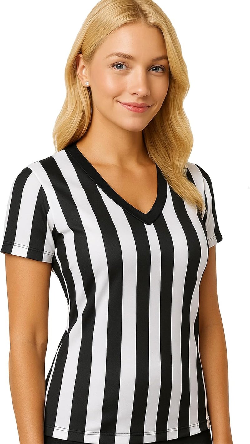 Murray Sporting Goods Women's Referee Shirt | Women's V-Neck Officials Jersey, Halloween Costume, or Waitress Uniform - Image 1