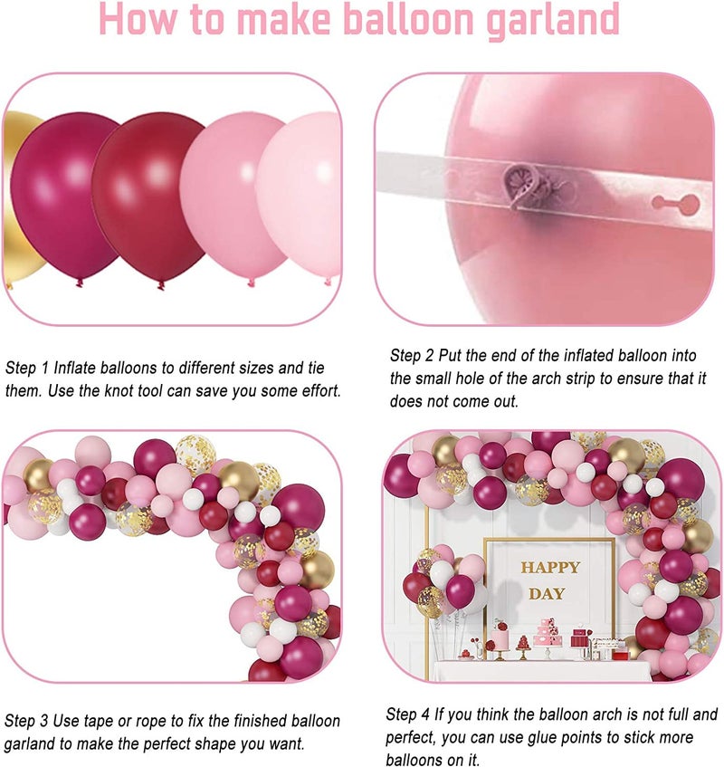 Lazybeee 129Pcs Burgundy Pink Balloons Garland Arch Kit | Light Pink Gold White Balloons Confetti Latex Metallic Balloons for Birthday Wedding Party Decorations Supplies - Image 3