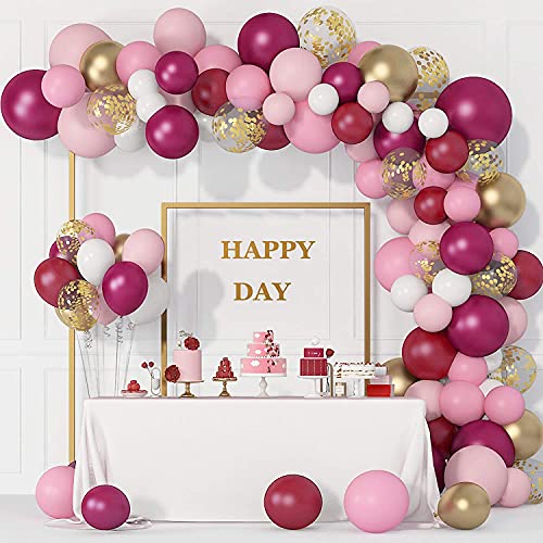 Lazybeee 129Pcs Burgundy Pink Balloons Garland Arch Kit | Light Pink Gold White Balloons Confetti Latex Metallic Balloons for Birthday Wedding Party Decorations Supplies - Image 5