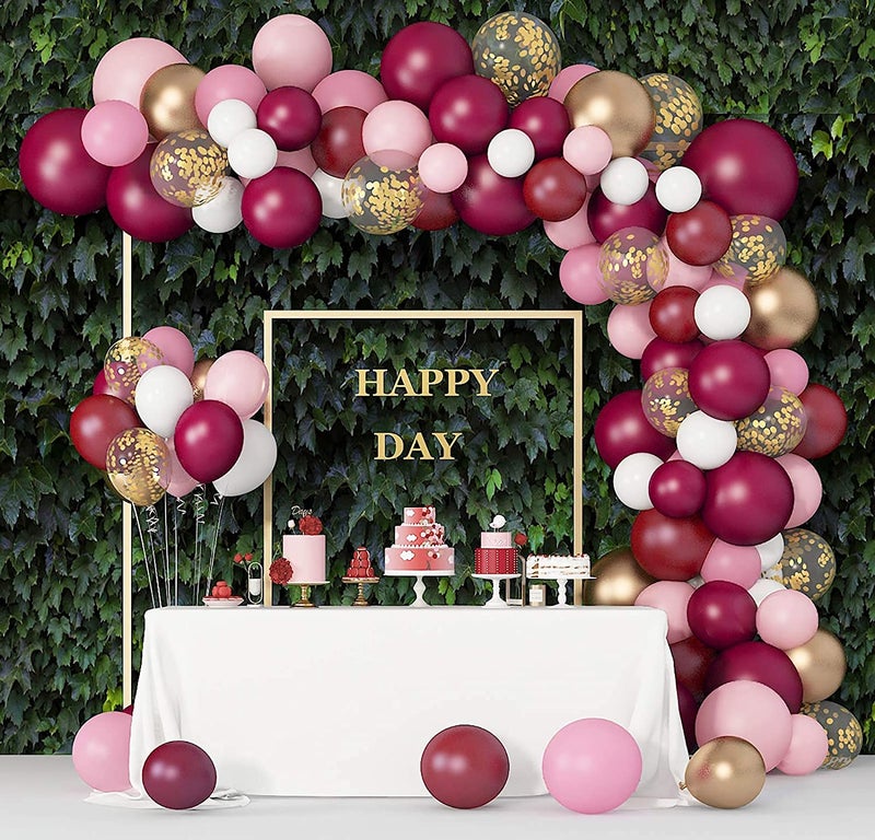 Lazybeee 129Pcs Burgundy Pink Balloons Garland Arch Kit | Light Pink Gold White Balloons Confetti Latex Metallic Balloons for Birthday Wedding Party Decorations Supplies - Image 4