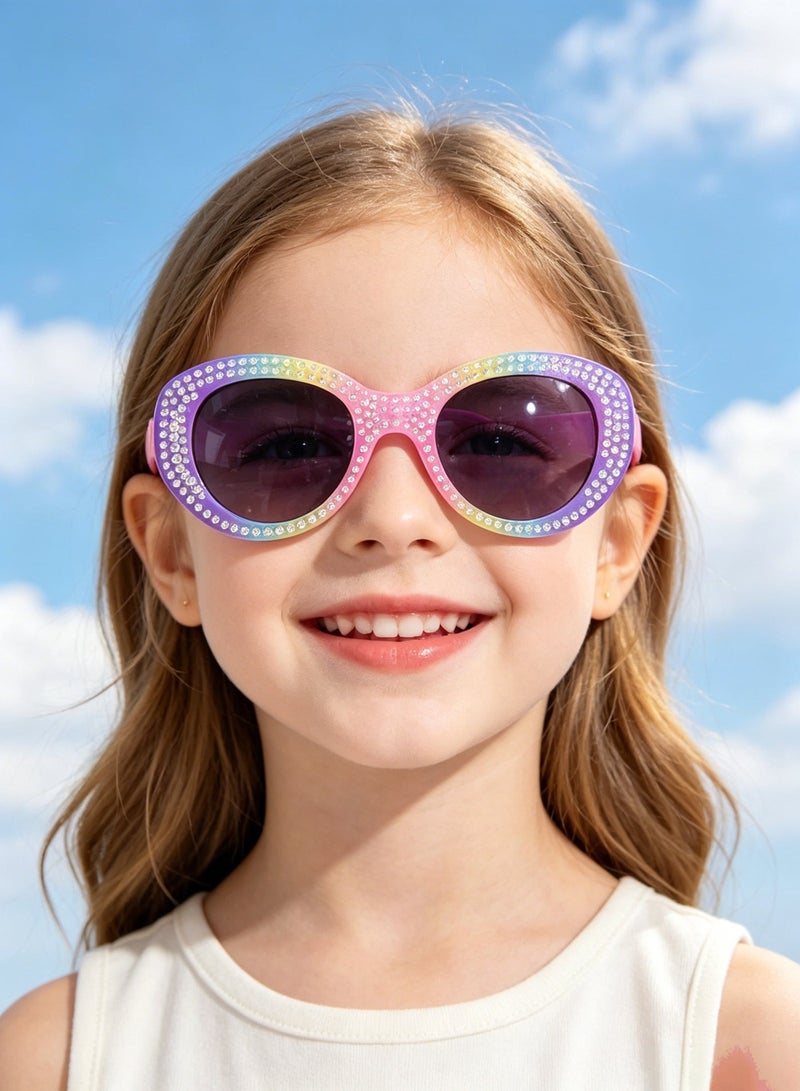 Five dream house Kids UV400 Protection with Light Weight Eyewear, 3D Rhinestone Rainbow Bow Kids Sunglasses Set, Glitter Gradient Portable Hard Protective Case - Image 1