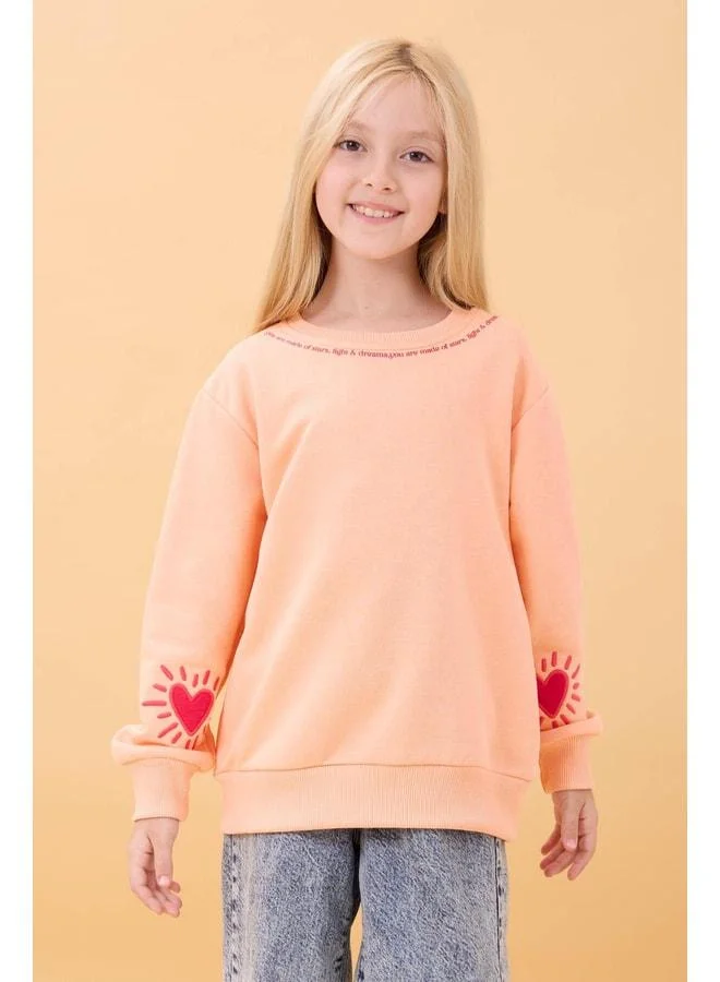 Perendi Girls' Printed Bicycle Collar Seasonal Sweatshirt – Salmon.
