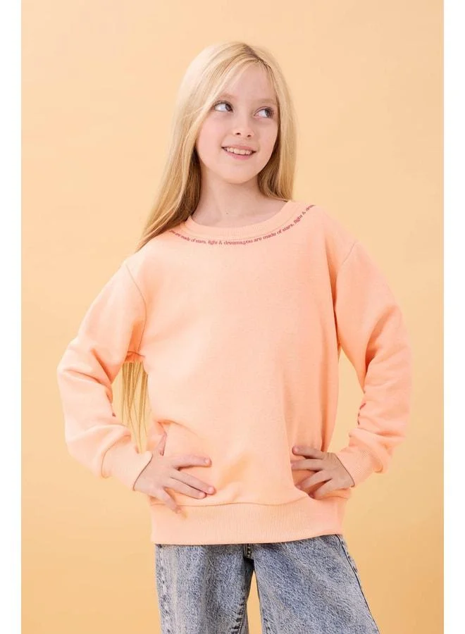 Perendi Girls' Printed Bicycle Collar Seasonal Sweatshirt – Salmon.