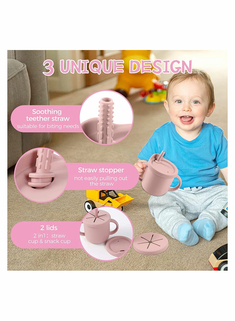 Toddlers Pink Sippy Cup with Attached Snack Container for Convenient Feeding - Image 2