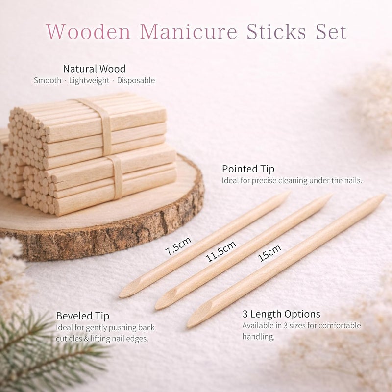 Sun&Beam Nails Wooden Orange Sticks for Nails, Cuticle Pusher & Remover, Double-Ended Nail Sticks for Gel Polish Removal & Nail Care (15 cm, 100 pcs) - Image 3