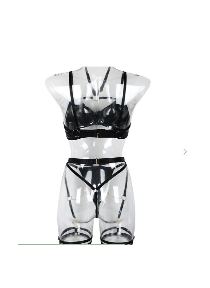 Generic - Women's Lingerie Set Leather with Metal Chain Embellishments - Image 1