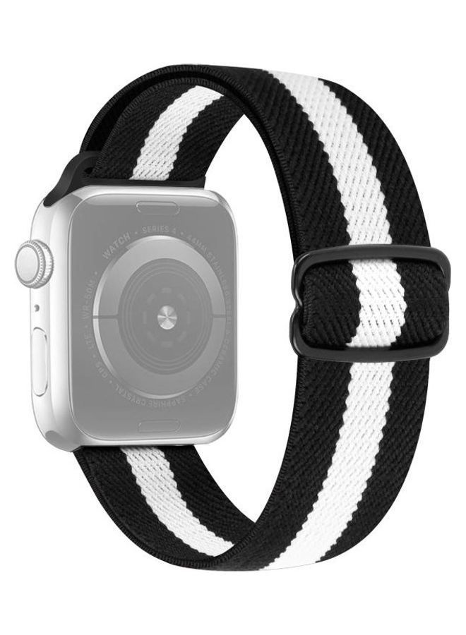 NIBEMINENT 8-Shaped Buckle Nylon Replacement Strap Watchband For Apple Watch Series 7/6/SE/5/4/3/2/1 45/44/42mm Black/White - Image 1