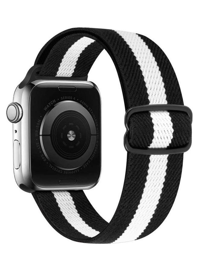 NIBEMINENT 8-Shaped Buckle Nylon Replacement Strap Watchband For Apple Watch Series 7/6/SE/5/4/3/2/1 45/44/42mm Black/White - Image 2
