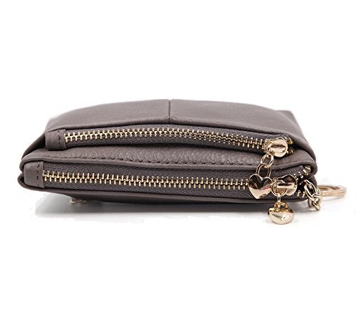 ZOOEASS Coin Purse Women Genuine Leather Zip Mini Purse With Key Ring Triple Zipper Card Holder Wallet (Grey) - Image 4