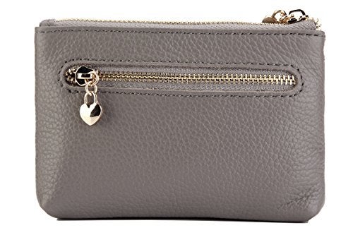 ZOOEASS Coin Purse Women Genuine Leather Zip Mini Purse With Key Ring Triple Zipper Card Holder Wallet (Grey) - Image 2