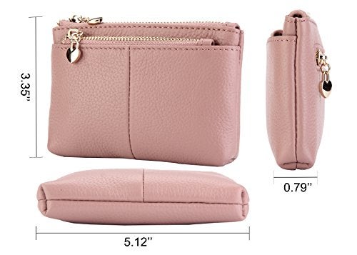 ZOOEASS Coin Purse Women Genuine Leather Zip Mini Purse With Key Ring Triple Zipper Card Holder Wallet (Grey) - Image 5