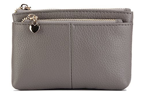 ZOOEASS Coin Purse Women Genuine Leather Zip Mini Purse With Key Ring Triple Zipper Card Holder Wallet (Grey) - Image 1