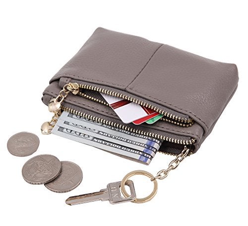 ZOOEASS Coin Purse Women Genuine Leather Zip Mini Purse With Key Ring Triple Zipper Card Holder Wallet (Grey) - Image 3