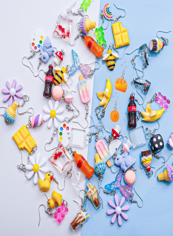LUYI 28 Pairs Weird Cute Earrings Funny Kawaii Indie Funky Earrings Including Gummy Bear Water Bottle Food Mushroom Boba Tea Goldfish Flowers Dangle Earrings for Women - Image 2