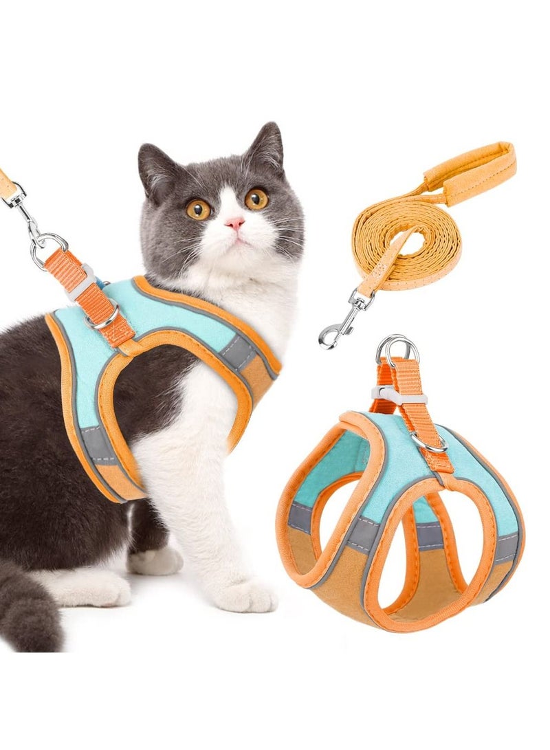 Escape Proof Cat Harness and Lead Set for Walking Adjustable Soft Sturdy Faux Suede Kitten Vest Harness and leash with Reflective Strip for Medium and Small Cats - Image 1